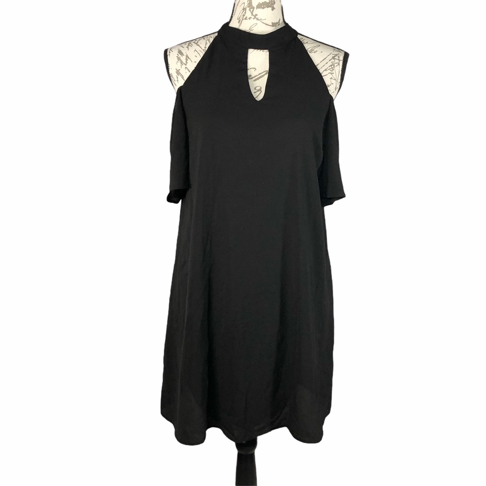 Bobeau High Neck Cold Shoulder Dress, Black, Sz S